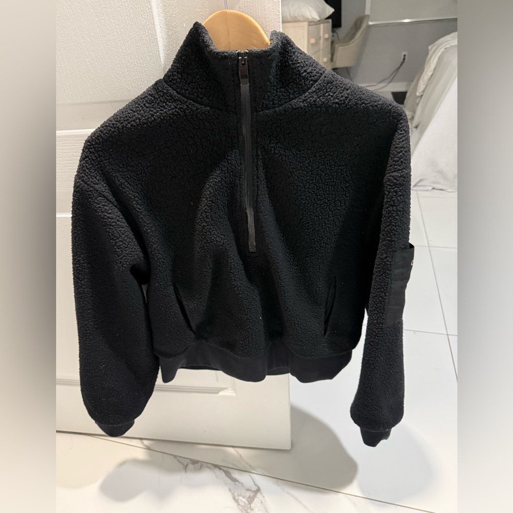 Alo yoga fleece zip pullover black xs